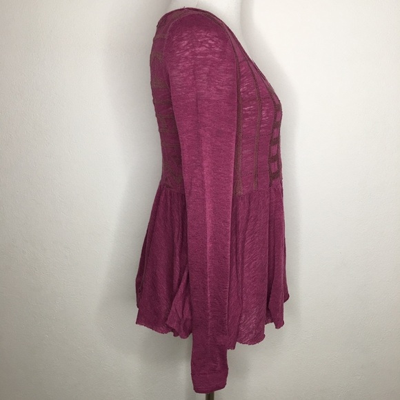 Free People Boho Long Sleeve Purple Top size XS - Picture 4 of 8